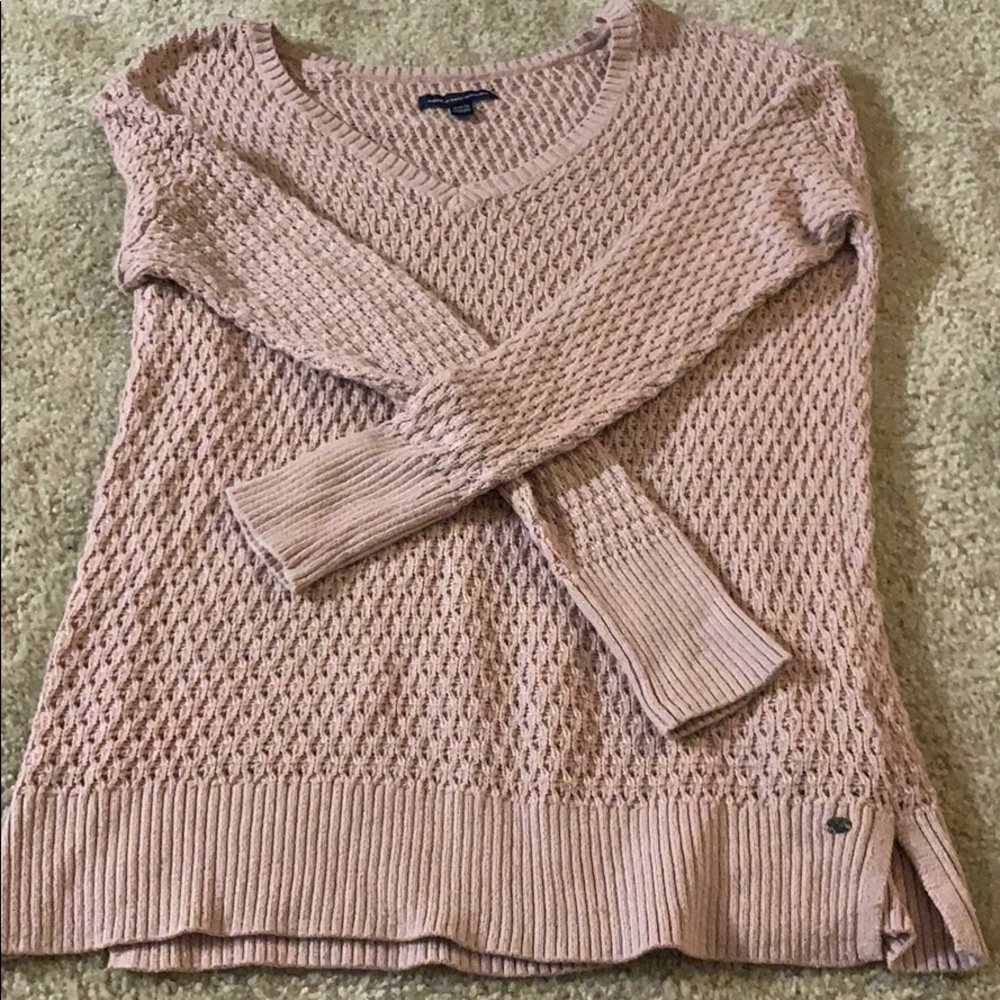 V-neck Pastel Pink, knitted Sweater